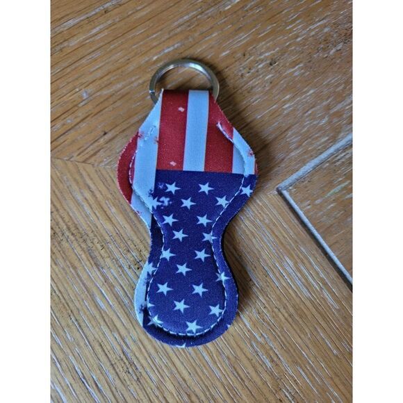 NEW American Flag Neoprene Chapstick Holder Key Chain and chapstick - Picture 2 of 3